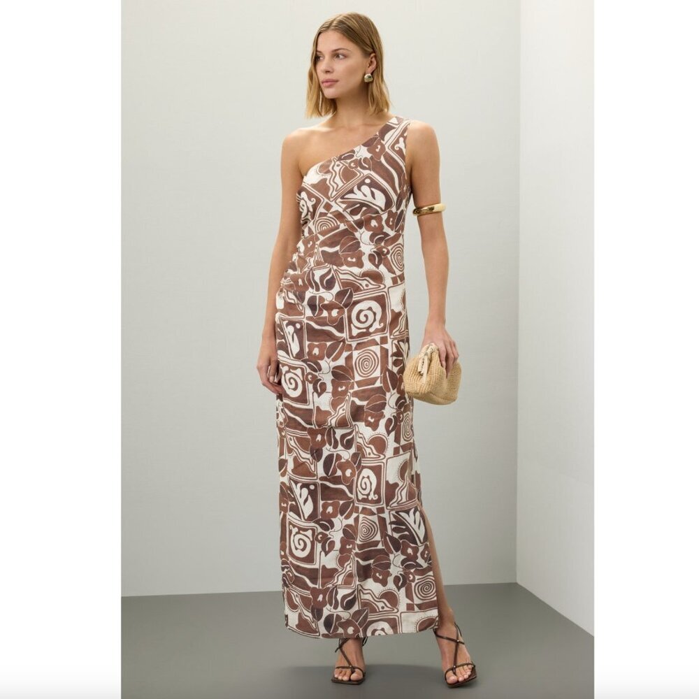 MARA HOFFMAN Enya Athenian Tribal Print One Shoulder Maxi Hemp Dress Size 4